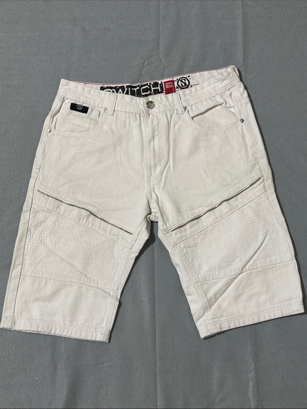 Switch Cargo Shorts Mens 36 White Denim Moto Jorts Y2K